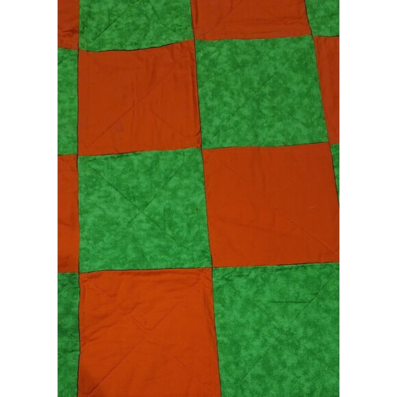 46 X 30 Vintage Patchwork Quilted Baby Blanket Orange & Green or Lapghan Blanket - Picture 4 of 5